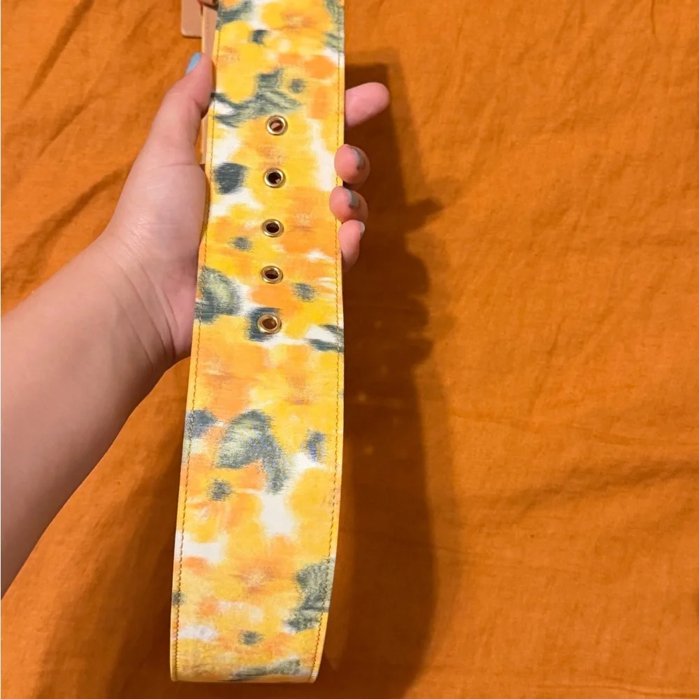 Carolina Herrera Blurry-Floral Square-Buckle Wide Belt